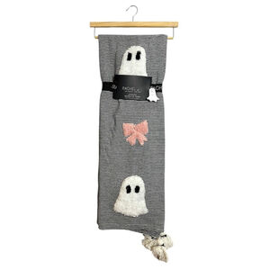 NWT Rachel Zoe Black White Striped Ghost Bow Halloween Tassel Throw Blanket
